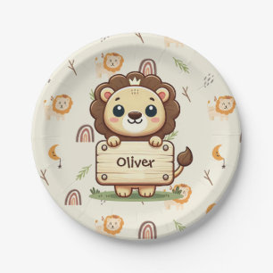 Assiettes En Carton Joli Petit Lion avec un Panneau de Nom