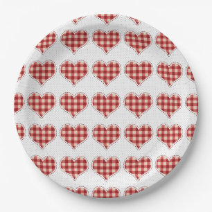 Assiettes En Carton Joli Plaid Red Hearts Dotty Motif