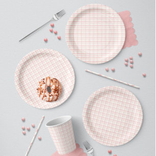 Assiettes En Carton Joli quadrillage pastel rose ballet dessiné à la m
