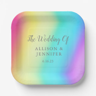 Assiettes En Carton Joli Rainbow Fade Personnalisé Mariage LGBTQ
