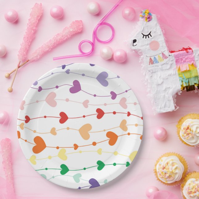 Assiettes En Carton Joli Rainbow Hearts Enfants Motifs (Fête)