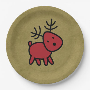 Assiettes En Carton Joli renne de Noël en dessin rouge et noir