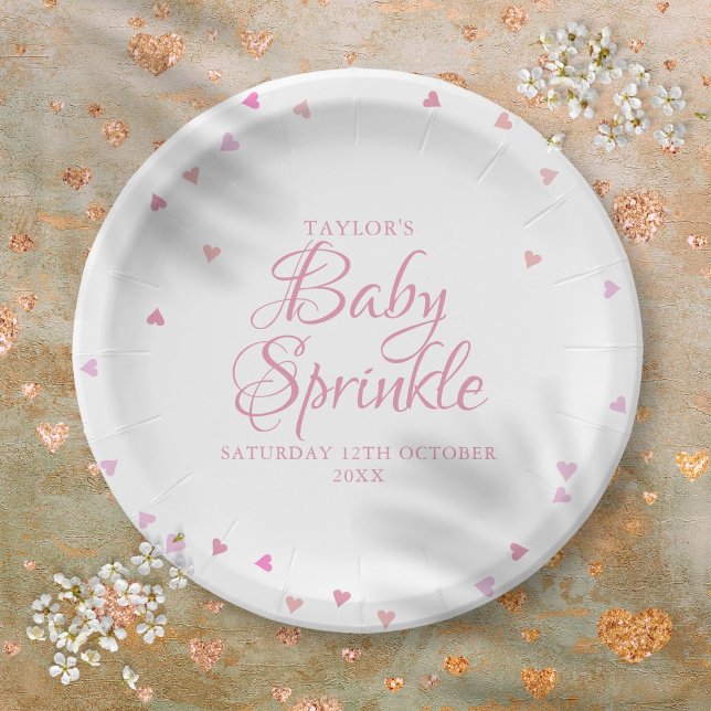 Assiettes En Carton Joli rose Coeurs d'amour Baby shower Sprinkel (Pretty Pink Love Hearts Baby Shower Sprinkle Paper Plates)