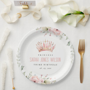 Assiettes En Carton Joli rose princesse Crown Tiara Floral Anniversair