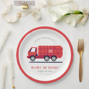 Assiettes En Carton Joli Rouge Garbage Truck Enfants N'importe quel âg