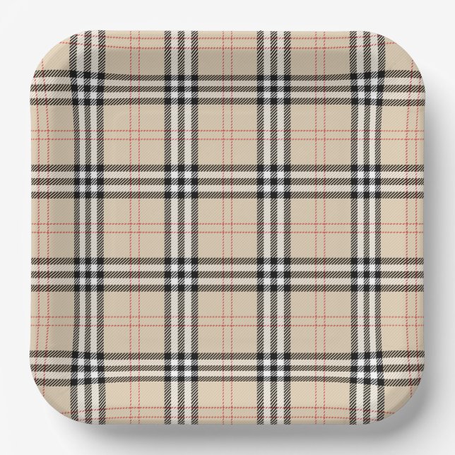 Assiettes En Carton Joli Tartan Plaid Beige (Recto)