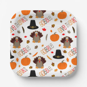 Assiettes En Carton Joli Thanksgiving Motif Gobble Remercier