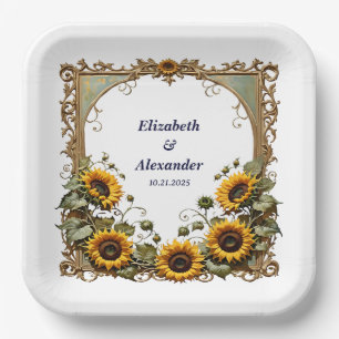 Assiettes En Carton Joli tournesol jaune avec cadre artistique de mari