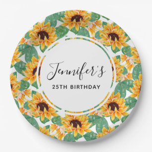 Assiettes En Carton Joli tournesol Jaune & Vert Motif Anniversaire