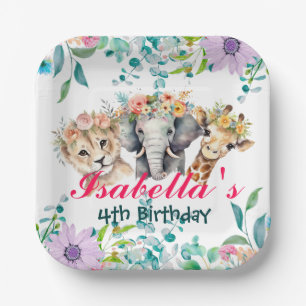 Assiettes En Carton Joli zoo floral jungle Animaux Anniversaire Bienve