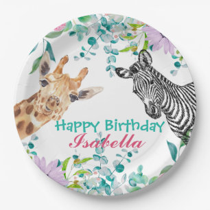 Assiettes En Carton joli zoo Giraffe animaux jungle Floral Anniversair