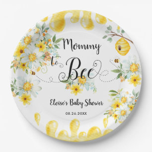 Assiettes En Carton Jolie Abeilles de Miel Baby shower Floral Jaune