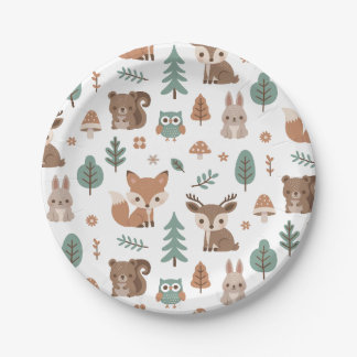 Assiettes En Carton Jolie Animaux de la Forêt Rustique Baby Shower