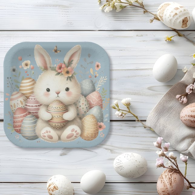 Assiettes En Carton Jolie aquarelle Lapin Pâques (Cute watercolor Bunny Easter Paper Plate)