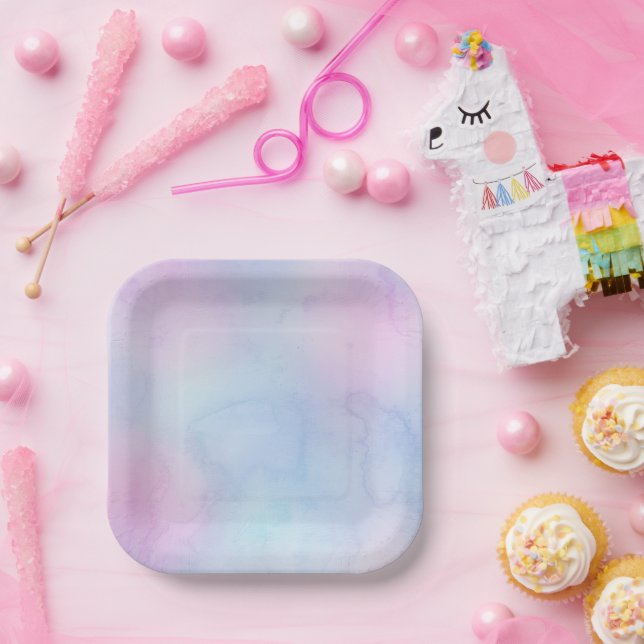 Assiettes En Carton Jolie Aquarelle Pastel Anniversaire violet (Fête)