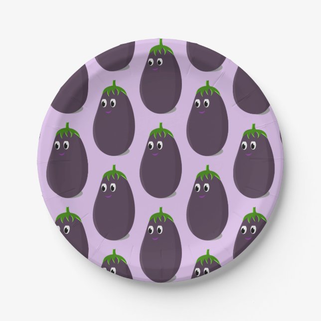 Assiettes En Carton Jolie aubergine imprimée (Devant)