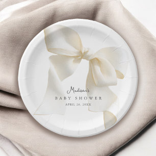 Assiettes En Carton Jolie Baby Shower Simple Nœud Papillon en Ivoire