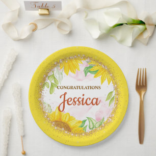 Assiettes En Carton Jolie Baby Shower Tournesols Jaunes