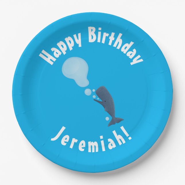 Assiettes En Carton Jolie baleine à sperme soufflant bulles dessin (Devant)