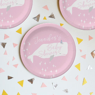 Assiettes En Carton Jolie baleine blanche fille Baby shower rose