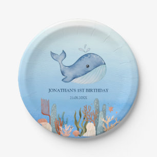 Assiettes En Carton Jolie baleine Bleue Mer Corail Reef Anniversaire