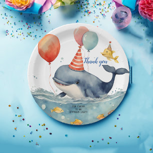 Assiettes En Carton Jolie baleine Boys Merci d'anniversaire