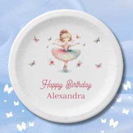 Assiettes En Carton Jolie Ballerina rose Fille fête d'anniversaire