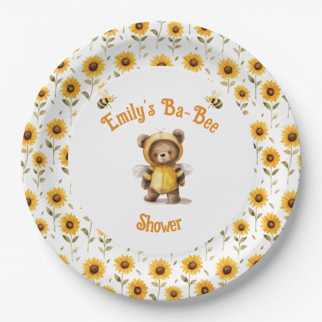 Assiettes En Carton Jolie Bee Bear Ba-Bee Douche au miel (Devant)