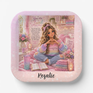 Assiettes En Carton Jolie Bible chrétienne fille arc-en-ciel rose past