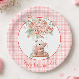 Assiettes En Carton Jolie carreaux rose Saint-Valentin