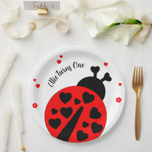 Assiettes En Carton Jolie coccinelle avec des cœurs