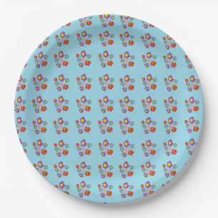 Assiettes En Carton Jolie coccinelle et fleurs motif bleu clair