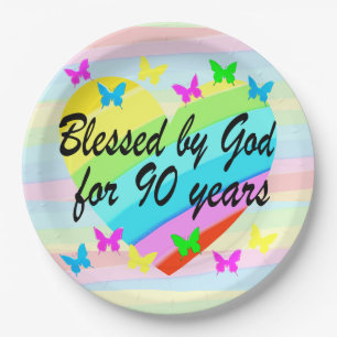 ASSIETTES EN CARTON JOLIE COEUR D'AMOUR 90E ANNIVERSAIRE PAPIER PLAQUE