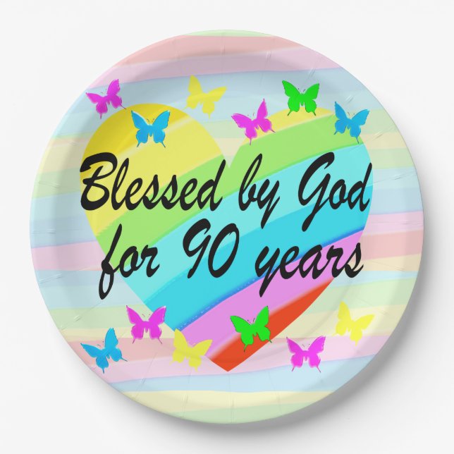 ASSIETTES EN CARTON JOLIE COEUR D'AMOUR 90E ANNIVERSAIRE PAPIER PLAQUE (Devant)