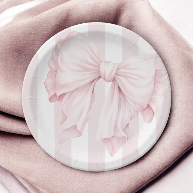 Assiettes En Carton Jolie Coquette Rose Bow Baby shower fille (Créateur téléchargé)