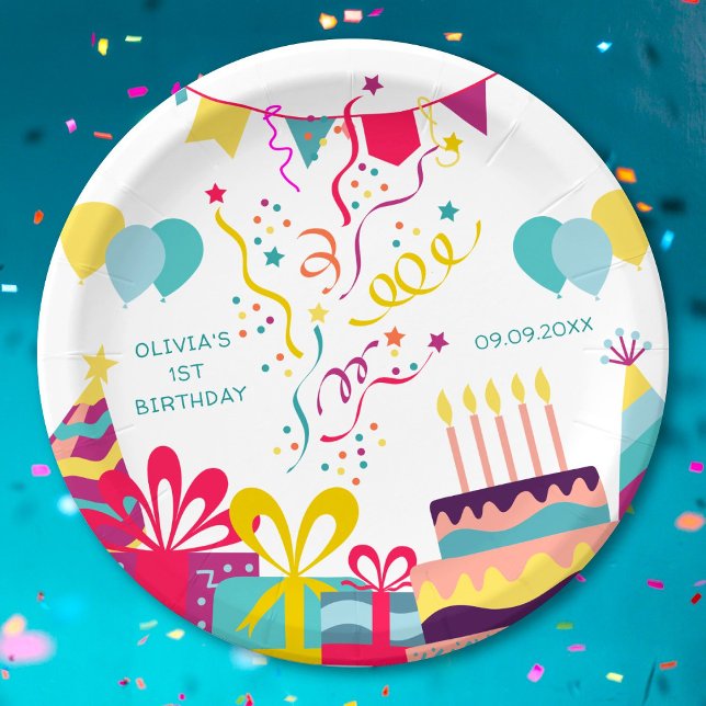 Assiettes En Carton Jolie couleur Anniversaire fête Texte personnalisé (Créateur téléchargé)