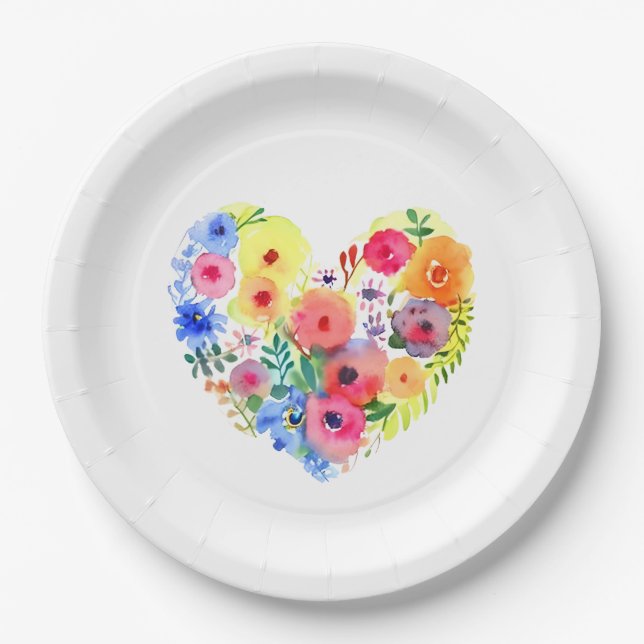 Assiettes En Carton Jolie couronne fleurie aquarelle Art (Devant)