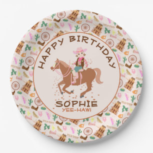 Assiettes En Carton Jolie Cowgirl et cheval fête d'anniversaire