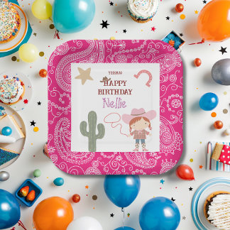 Assiettes En Carton Jolie Cowgirl Rose Anniversaire Enfant