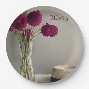 Assiettes En Carton Jolie Dahlia d'origine Photographie +Nom personnal