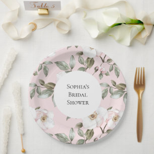 Assiettes En Carton Jolie douche de mariée aux fleurs roses et blanche