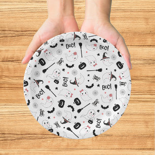 Assiettes En Carton Jolie Fantôme Spooky Halloween Fille Rose