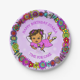 Assiettes En Carton Jolie Fée Violette et Anniversaire avec Bordure de
