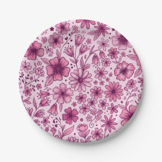 Assiettes En Carton Jolie Fête d'Anniversaire aux Fleurs Florales Rose