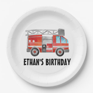 Assiettes En Carton Jolie fête d'anniversaire de camion de pompiers ro