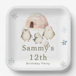 Assiettes En Carton Jolie fête d'anniversaire des pingouins d'hiver
