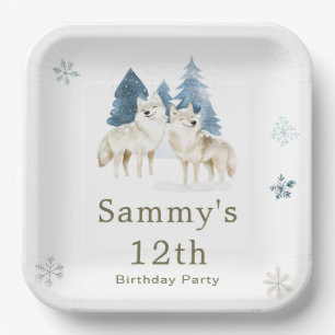 Assiettes En Carton Jolie fête d'anniversaire du loup arctique hiverna