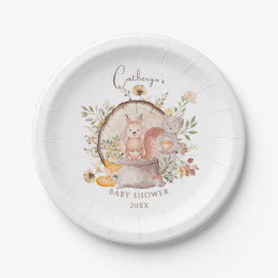 Assiettes En Carton Jolie Fête de Bébé Amis Animaux Forêt de Bois