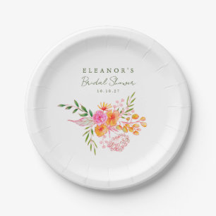 Assiettes En Carton Jolie Fête de Mariage Aquarelle Florale Rose Orang