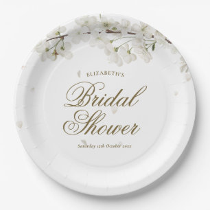 Assiettes En Carton Jolie Fête de Mariage Fleur Blanche